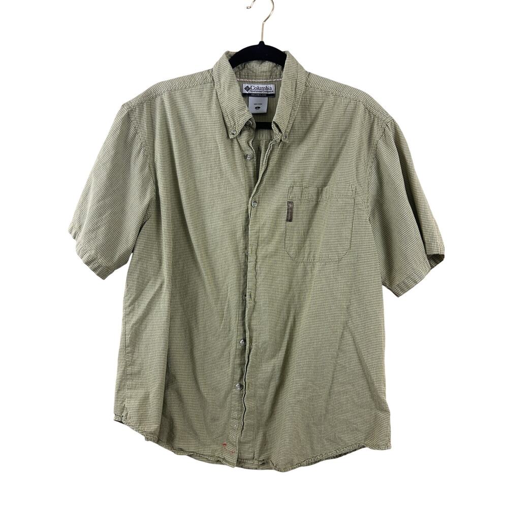 Columbia Men’s Green Gingham Button Down Shirt Short Sleeve Size L